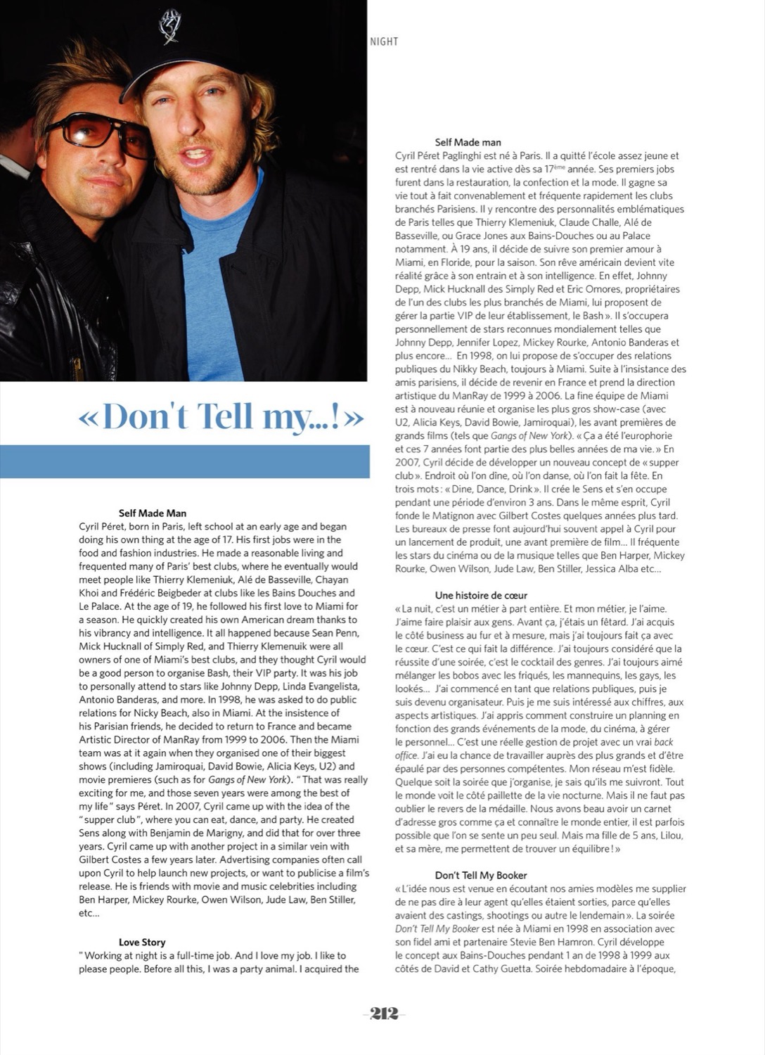 Article du magazine Prestige International sur Don't Tell My Booker et Cyril Peret, page 2
